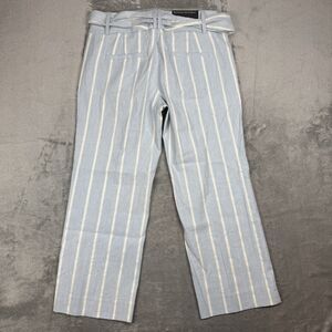 Banana Republic Logan Crop Trouser Women 8 Blue White Striped Pant Linen Cotton